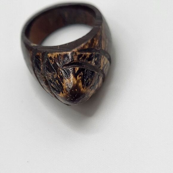 Handcarved Bamboo Ring Sz 6 - Picture 4 of 4